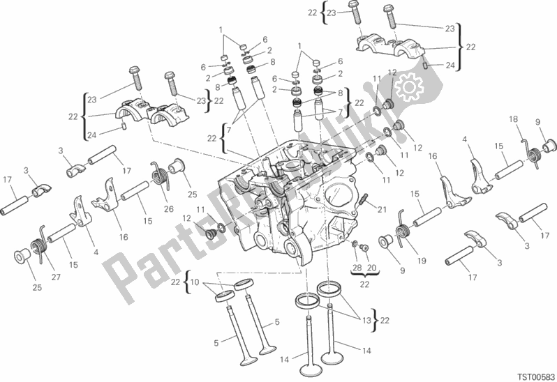 Alle onderdelen voor de Verticale Cilinderkop van de Ducati Multistrada 950 2018