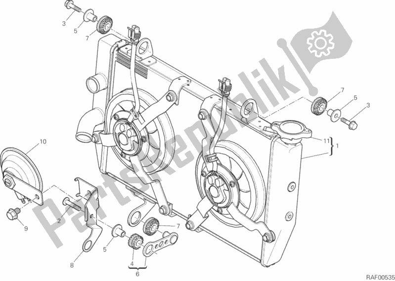 All parts for the Water Cooler of the Ducati Multistrada 950 2018