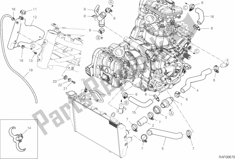 All parts for the Cooling Circuit of the Ducati Multistrada 950 2019