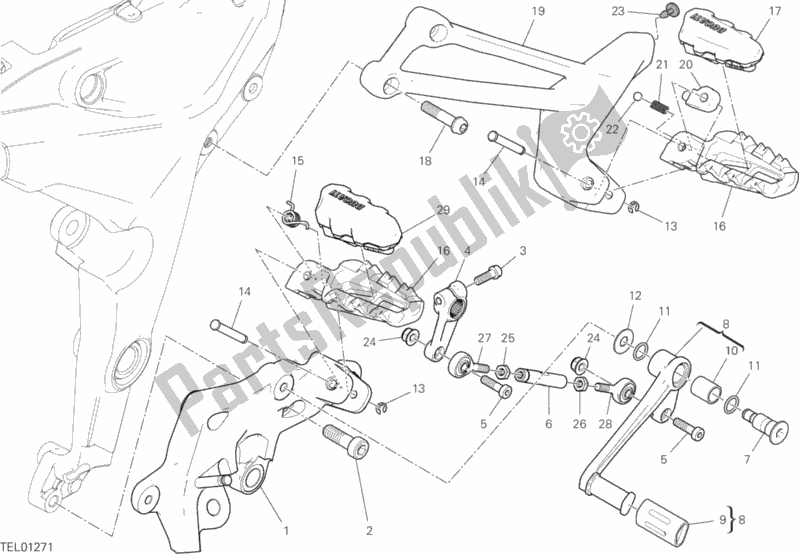 Alle onderdelen voor de Voetsteunen Links van de Ducati Multistrada 950 2019