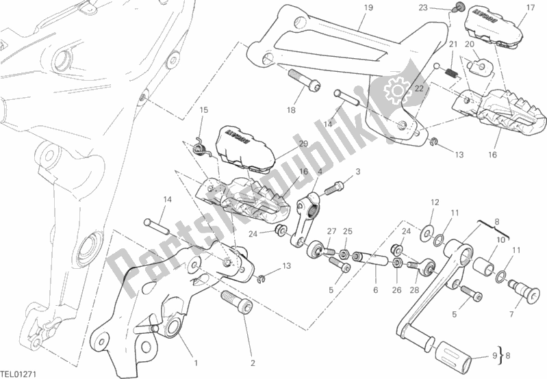 Tutte le parti per il Poggiapiedi, A Sinistra del Ducati Multistrada 950 2019