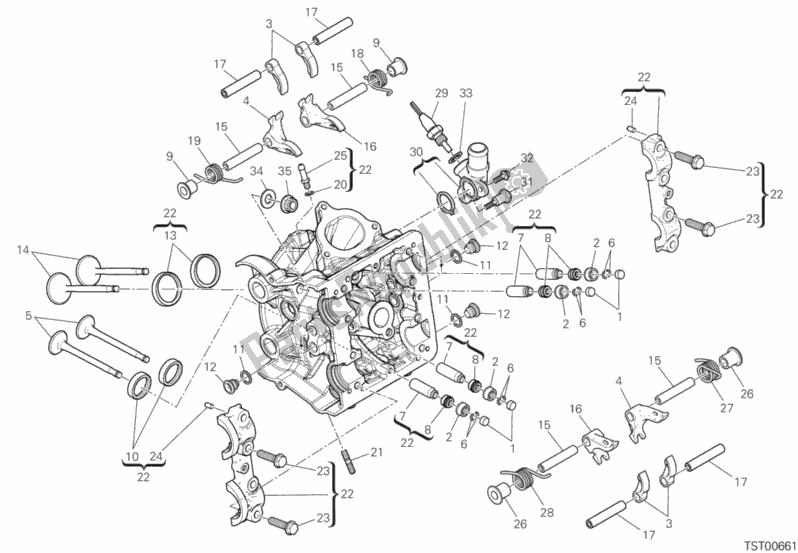 Alle onderdelen voor de Horizontale Cilinderkop van de Ducati Multistrada 950 2019