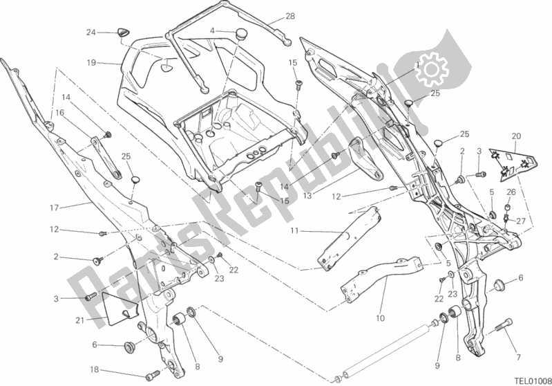 Alle onderdelen voor de Achterframe Comp. Van de Ducati Multistrada 950 2019