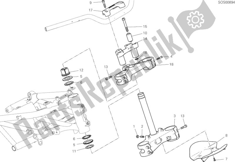 Alle onderdelen voor de Balhoofdbasis Montage van de Ducati Multistrada 950 2019