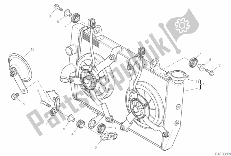 Alle onderdelen voor de Waterkoeler van de Ducati Multistrada 950 2019