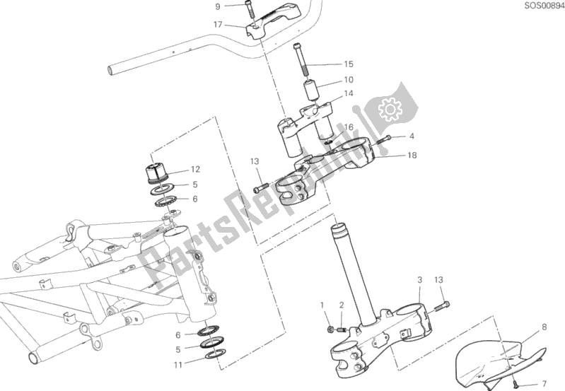 Tutte le parti per il Gruppo Base Cannotto Di Sterzo del Ducati Multistrada 950 2020