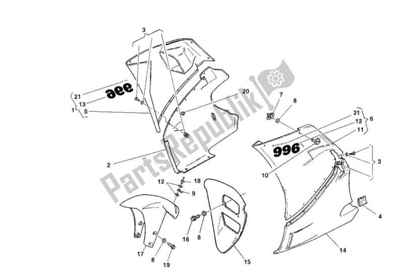 Alle onderdelen voor de Kuip van de Ducati Superbike 996 1999