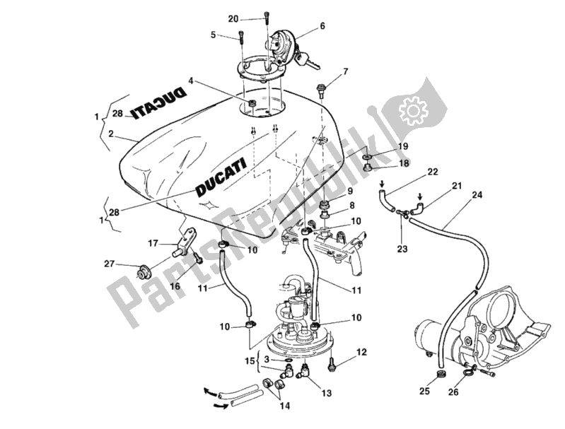 Alle onderdelen voor de Benzinetank van de Ducati Superbike 996 1999