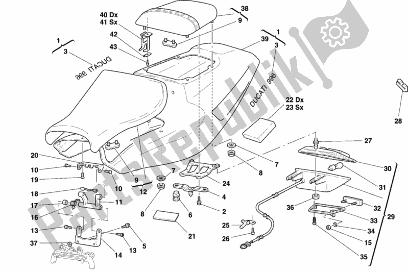 Alle onderdelen voor de Stoel Biposto van de Ducati Superbike 996 1999