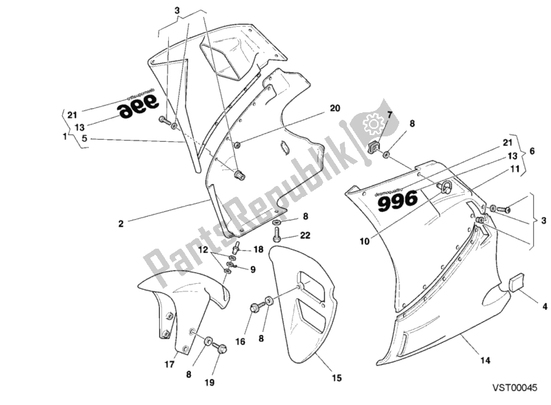 Alle onderdelen voor de Kuip van de Ducati Superbike 996 2000