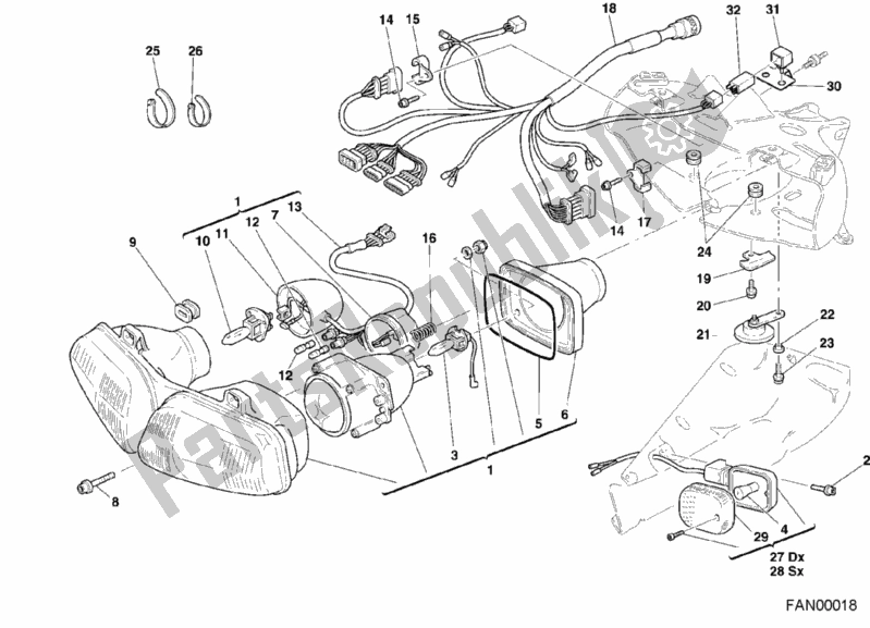 Alle onderdelen voor de Koplamp van de Ducati Superbike 996 2000