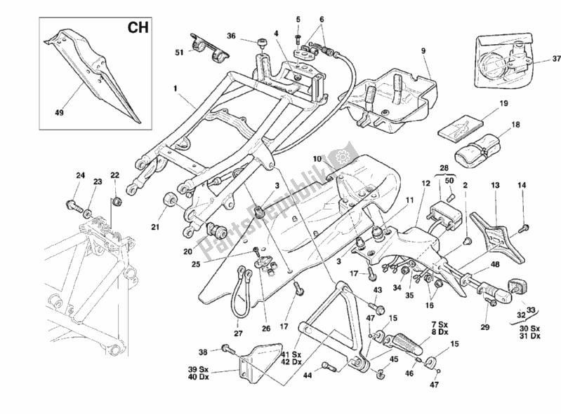 All parts for the Rear Frame of the Ducati Superbike 996 2000