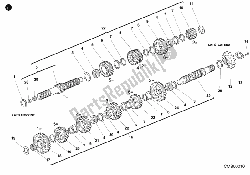 Todas as partes de 003 - Came De Mudança - Garfo do Ducati Superbike 996 2001