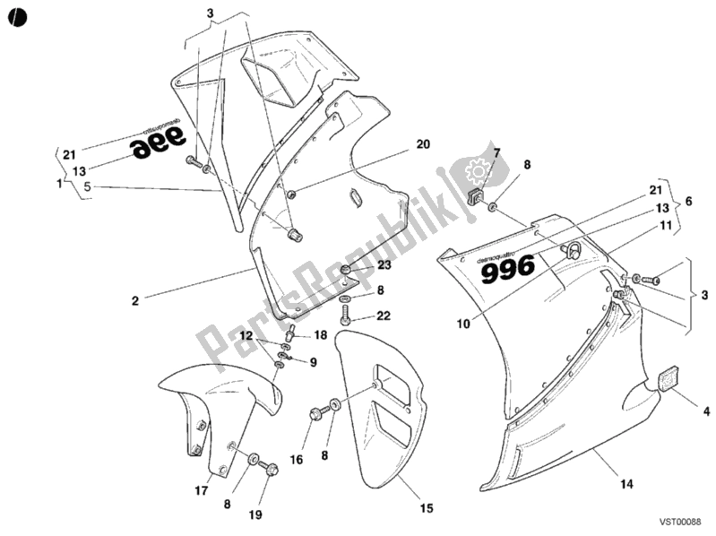 Tutte le parti per il Carenatura del Ducati Superbike 996 2001