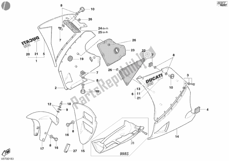 Tutte le parti per il Carenatura del Ducati Superbike 998 2002