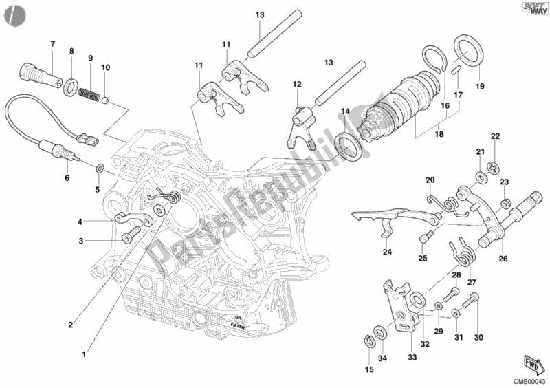 Tutte le parti per il Camma Forcella - Cambio del Ducati Superbike 998 2002