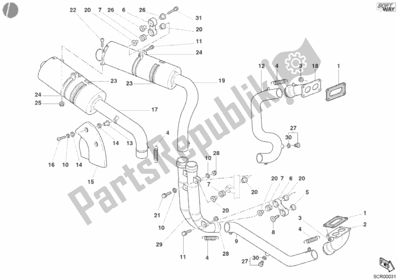 Tutte le parti per il Impianto Di Scarico del Ducati Superbike 998 2003