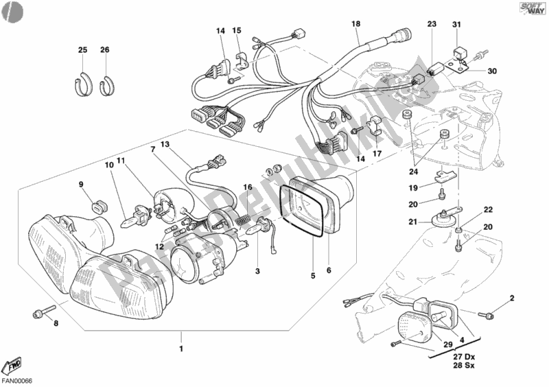 Tutte le parti per il Faro del Ducati Superbike 998 2003