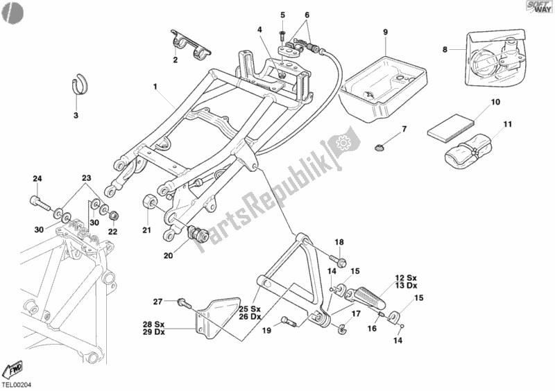 Tutte le parti per il Telaio Posteriore del Ducati Superbike 998 2003