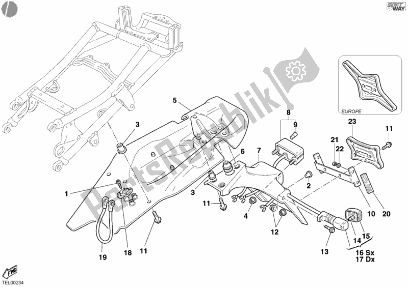 Tutte le parti per il Parafango Posteriore del Ducati Superbike 998 2003