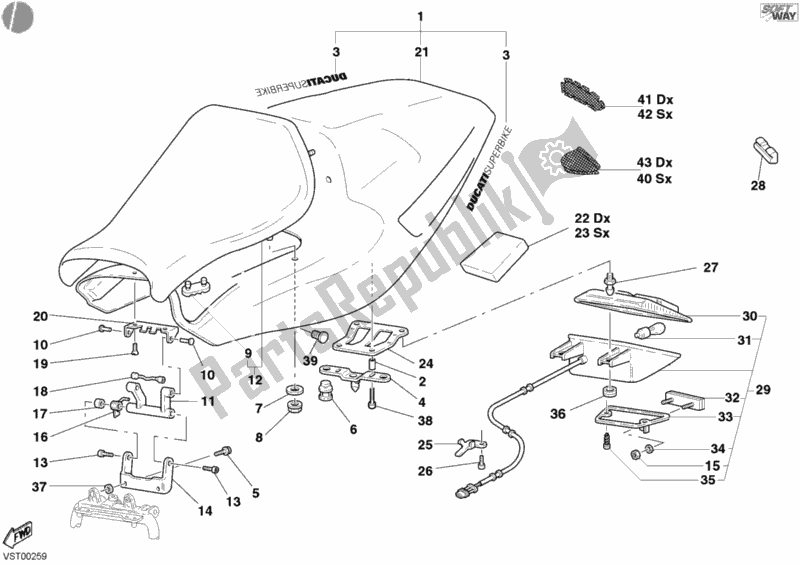 Tutte le parti per il Sedile Monoposto del Ducati Superbike 998 2003