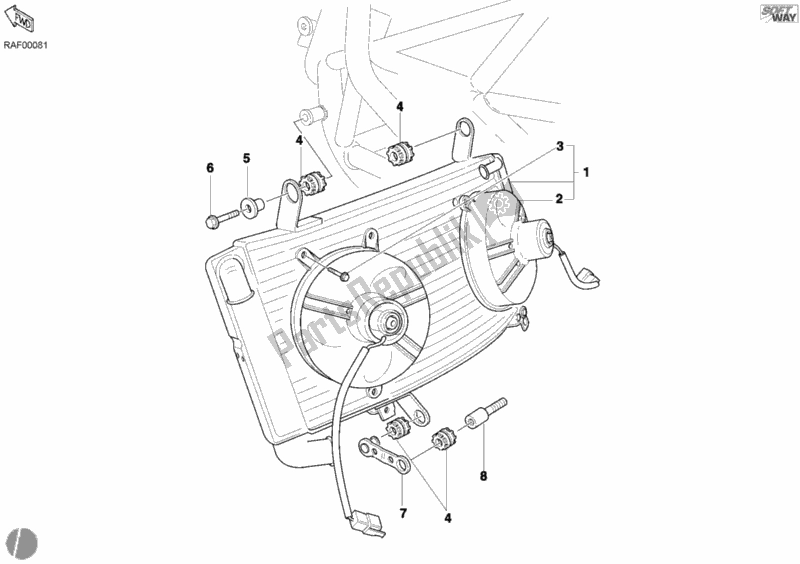 Tutte le parti per il Refrigeratore D'acqua del Ducati Superbike 998 2003