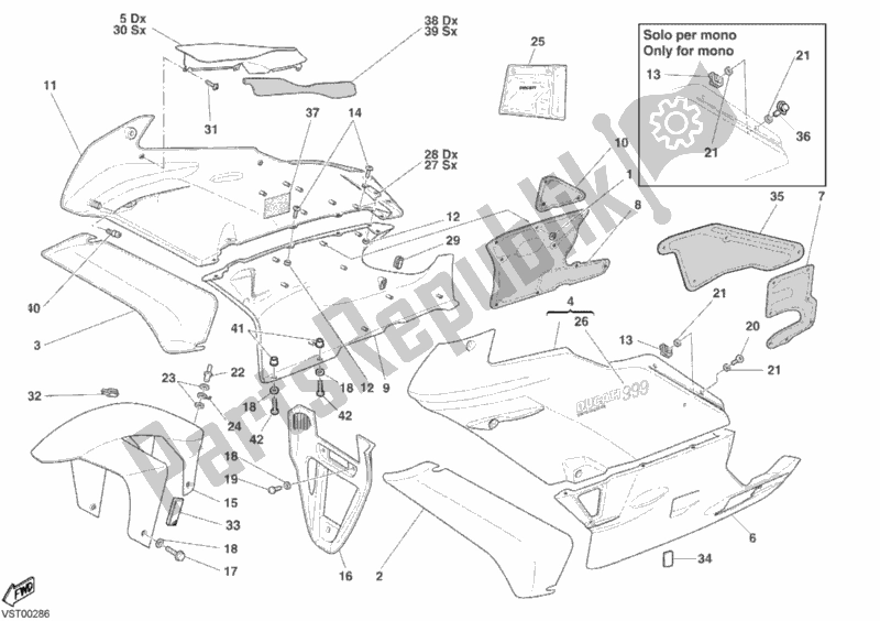 Alle onderdelen voor de Kuip van de Ducati Superbike 999 2003