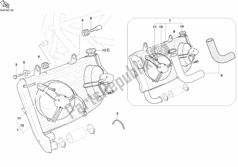 Tutte le parti per il Refrigeratore D'acqua del Ducati Superbike 999 2003