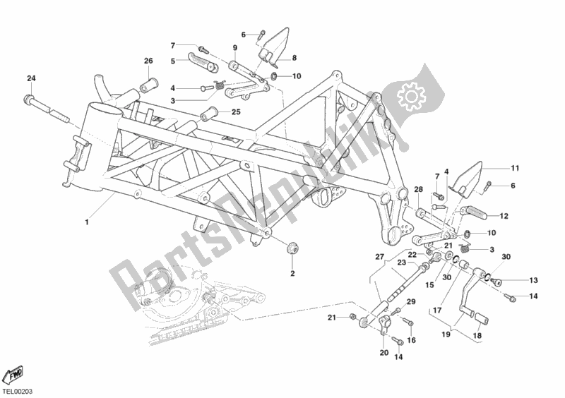 Alle onderdelen voor de Kader van de Ducati Superbike 999 2004