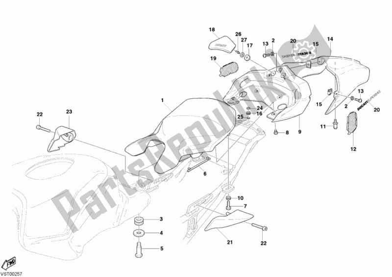 Tutte le parti per il Sedile Monoposto del Ducati Superbike 999 2004