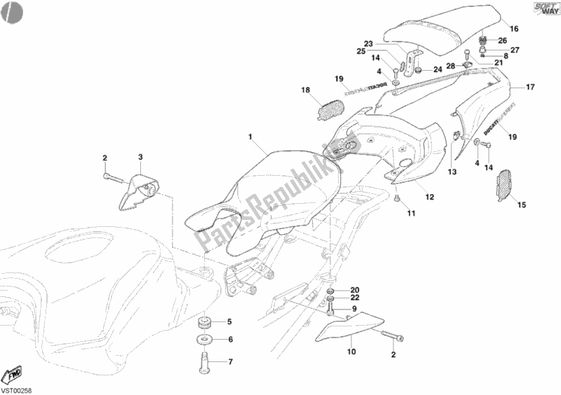 Alle onderdelen voor de Stoel van de Ducati Superbike 999 2006