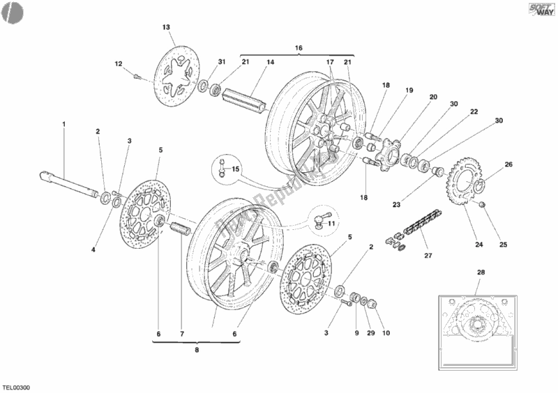 Alle onderdelen voor de Wielen van de Ducati Superbike 999 2006