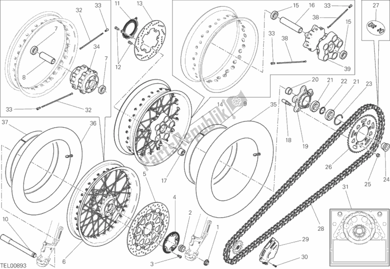 Alle onderdelen voor de Ruota Anteriore E Posteriore van de Ducati Scrambler Classic 803 2015