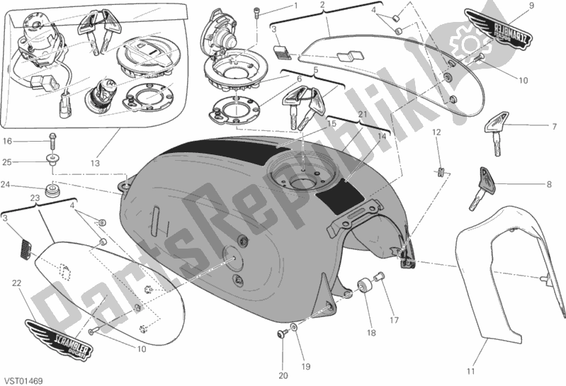 All parts for the 030 - Fuel Tank of the Ducati Scrambler Classic 803 2016