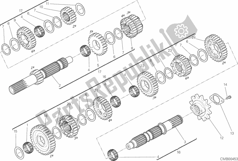 All parts for the Gear Box of the Ducati Scrambler Classic 803 2017