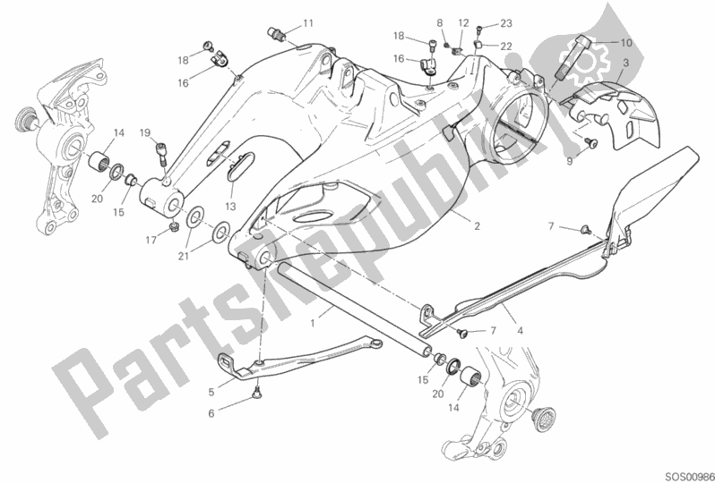 All parts for the Rear Swinging Arm of the Ducati Diavel 1260 Brasil 2020