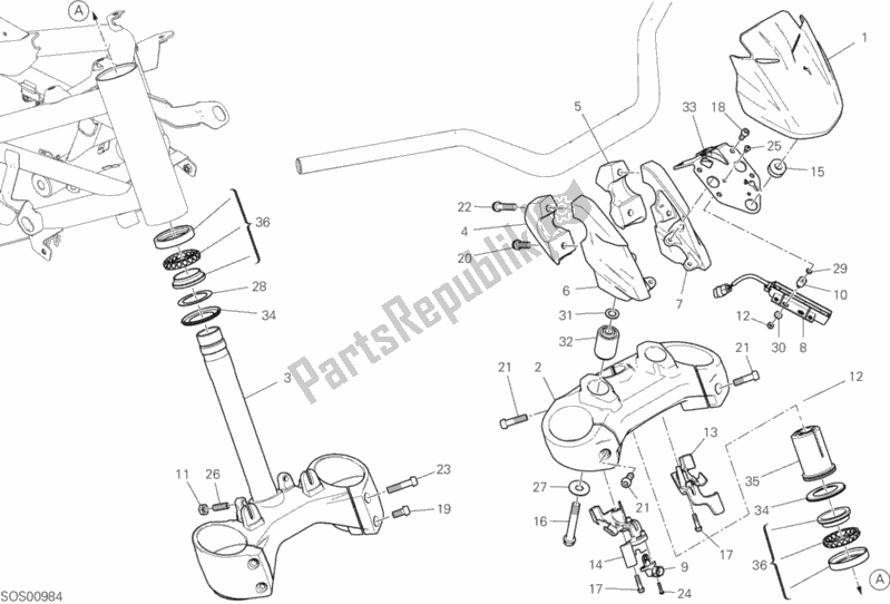 All parts for the Steering Assembly of the Ducati Diavel 1260 Brasil 2020