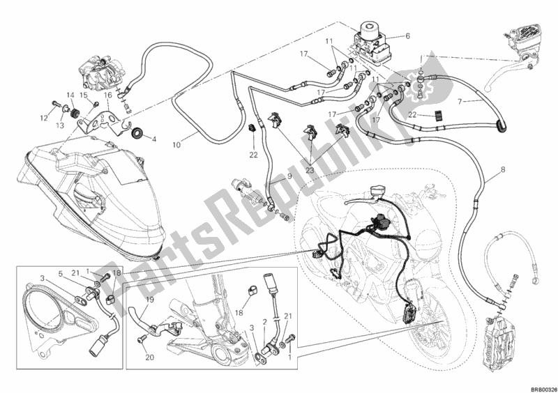 Tutte le parti per il Impianto Frenante Abs del Ducati Diavel 1200 2011