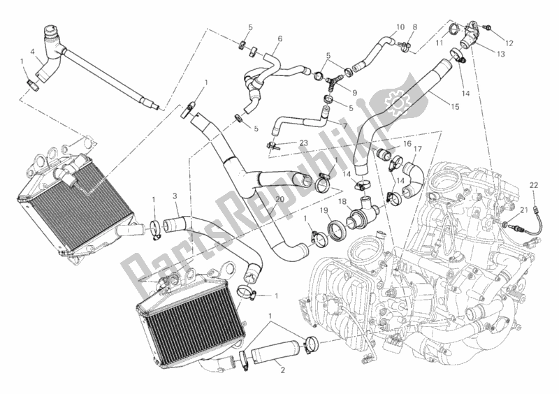 Tutte le parti per il Circuito Di Raffreddamento del Ducati Diavel 1200 2011