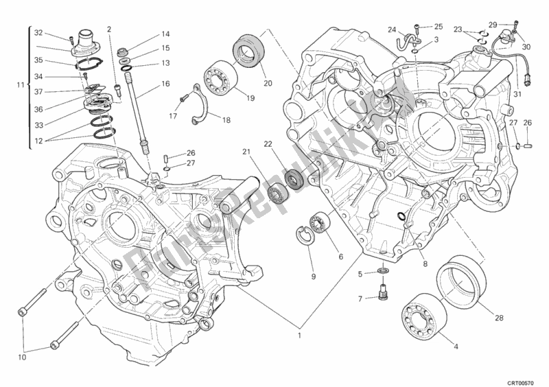 All parts for the Crankcase of the Ducati Diavel 1200 2011