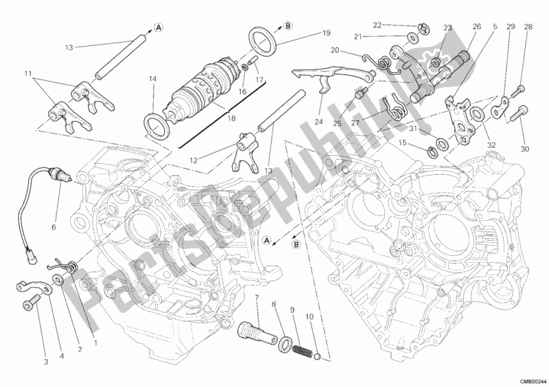 All parts for the Gear Change Mechanism of the Ducati Diavel 1200 2011