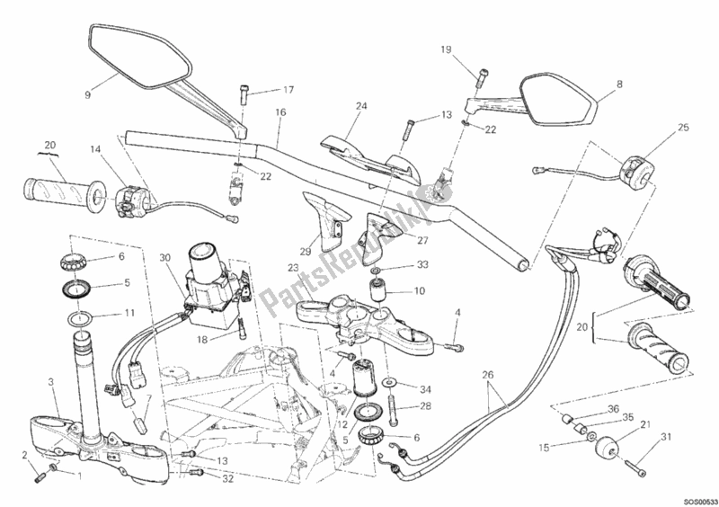 Alle onderdelen voor de Stuur van de Ducati Diavel 1200 2011
