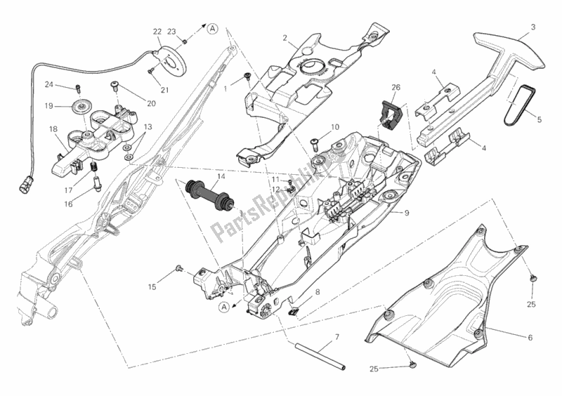 Alle onderdelen voor de Achterframe Comp. Van de Ducati Diavel 1200 2011