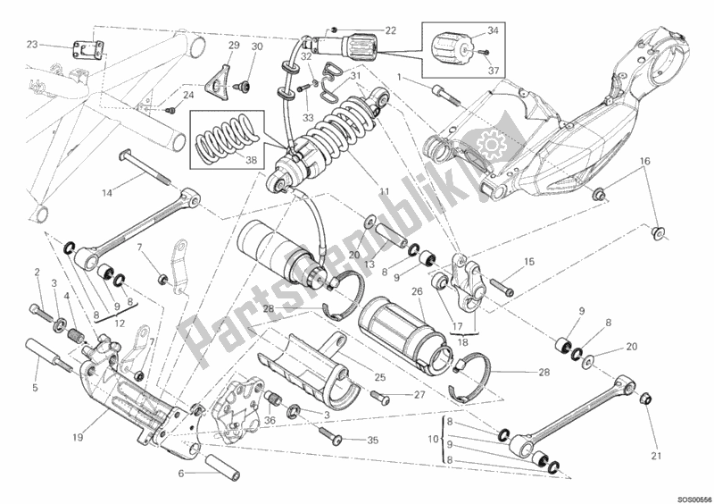 Alle onderdelen voor de Schokdemper Achter van de Ducati Diavel 1200 2011