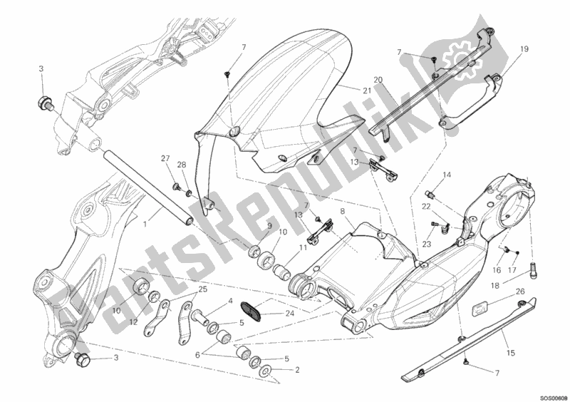 All parts for the Swing Arm of the Ducati Diavel 1200 2011