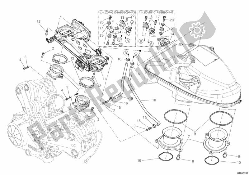 Alle onderdelen voor de Gasklephuis van de Ducati Diavel 1200 2011