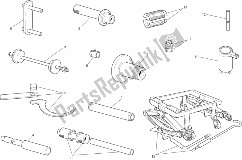 Alle onderdelen voor de Werkplaats Service Tools, Frame van de Ducati Diavel 1200 2011