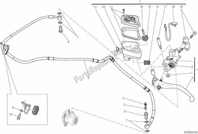 Alle onderdelen voor de Koppeling Hoofdremcilinder van de Ducati Diavel 1200 2012