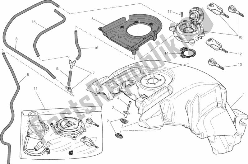 Alle onderdelen voor de Benzinetank van de Ducati Diavel 1200 2012