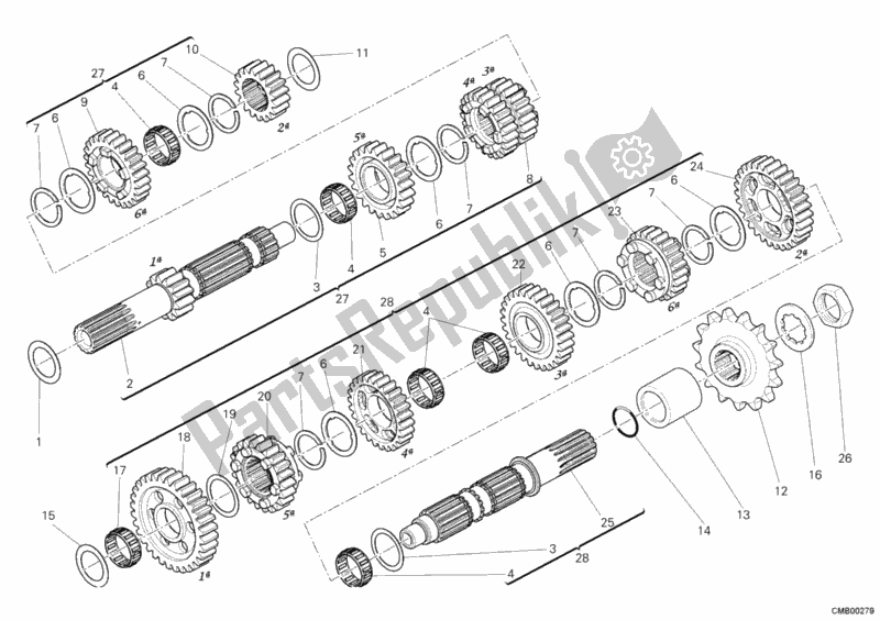 Alle onderdelen voor de Versnellingsbak van de Ducati Diavel 1200 2012